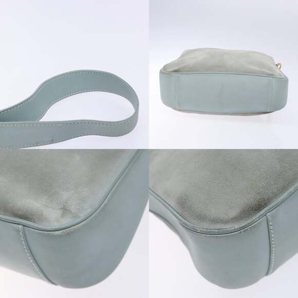 GUCCI Bamboo Hand Bag Suede Outlet Light Blue Gold 001 001 - Picture 10 of 12